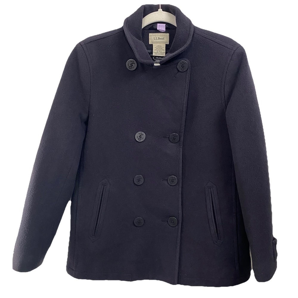 Vintage LL Bean Women's Bellandi Lined Coat 100% Wool‎ Peacoat Dark Navy Sz. 12P